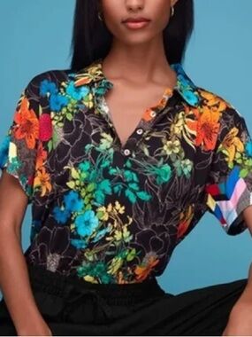 Johnny Was Nero Sequence Floral Print Short Sleeve Shirt - Black Multi